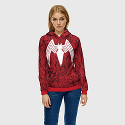 Толстовка-худи женская Знак венома на красном, цвет: 3D-красный — фото 2