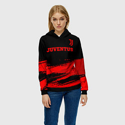 Толстовка-худи женская Juventus - red gradient посередине, цвет: 3D-черный — фото 2