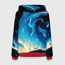 Толстовка-худи женская Бело-синее пламя из абстрактных красок, цвет: 3D-красный