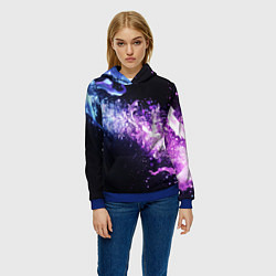 Толстовка-худи женская Фиолетово-синяя абстрактная волна, цвет: 3D-синий — фото 2