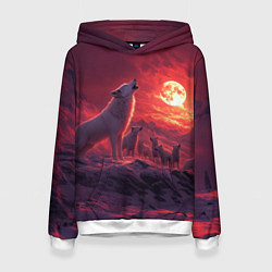 Толстовка-худи женская Белый волк воет на луну, цвет: 3D-белый