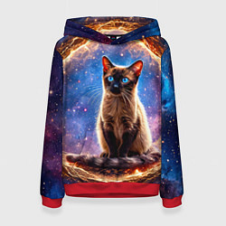 Толстовка-худи женская Сиамская кошка в космосе, цвет: 3D-красный