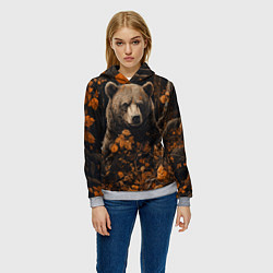 Толстовка-худи женская Медведь в лесной чаще, цвет: 3D-меланж — фото 2
