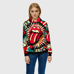 Толстовка-худи женская Logo of the Rolling Stones - pop art, цвет: 3D-черный — фото 2