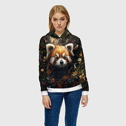 Толстовка-худи женская Красная панда в лесной чаще, цвет: 3D-белый — фото 2
