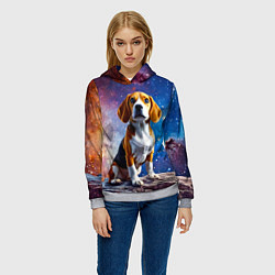 Толстовка-худи женская Бигль в космосе, цвет: 3D-меланж — фото 2
