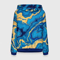Толстовка-худи женская Синий мрамор с золотом, цвет: 3D-синий