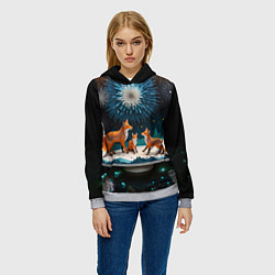 Толстовка-худи женская Семья из трех лисиц, цвет: 3D-меланж — фото 2