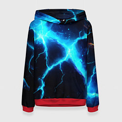 Толстовка-худи женская Голубой разлом из молний, цвет: 3D-красный