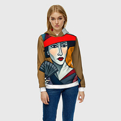 Толстовка-худи женская Дама с веером, цвет: 3D-белый — фото 2