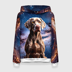 Толстовка-худи женская Веймаранер в космосе, цвет: 3D-белый