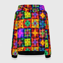 Толстовка-худи женская Неоновое стекло абстракция, цвет: 3D-черный