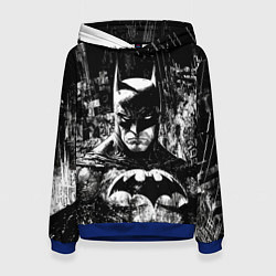 Толстовка-худи женская Бэтмен черно-белый стиль, цвет: 3D-синий
