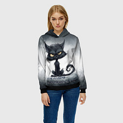 Толстовка-худи женская Угрожающий кот, цвет: 3D-черный — фото 2