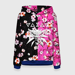 Толстовка-худи женская Ведьмак паттерн сакура, цвет: 3D-синий