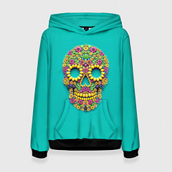 Толстовка-худи женская Цветочный череп, цвет: 3D-черный