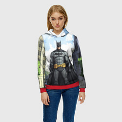 Толстовка-худи женская Бэтмен стоит на улице, цвет: 3D-красный — фото 2