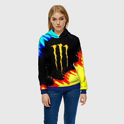 Толстовка-худи женская Monster energy огненные краски, цвет: 3D-синий — фото 2