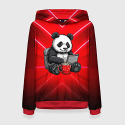Толстовка-худи женская Панда работает за ноутбуком, цвет: 3D-красный
