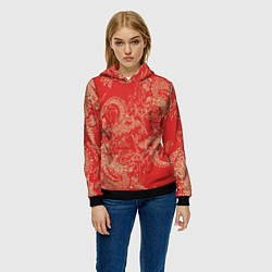 Толстовка-худи женская Золотые драконы на красном, цвет: 3D-черный — фото 2