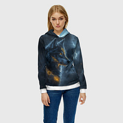 Толстовка-худи женская Волк фэнтези стиль, цвет: 3D-белый — фото 2