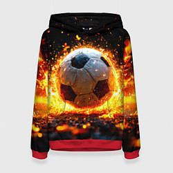 Толстовка-худи женская Футбольный мяч в огне, цвет: 3D-красный