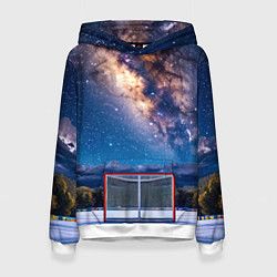 Толстовка-худи женская Хоккейные ворота в ночи, цвет: 3D-белый