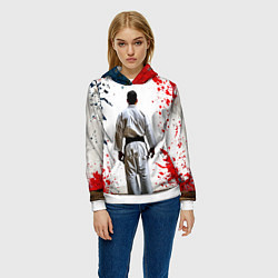 Толстовка-худи женская Борец айкидо на белом, цвет: 3D-белый — фото 2