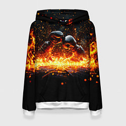 Толстовка-худи женская Кикбоксеркие перчатки в огне, цвет: 3D-белый