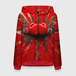 Толстовка-худи женская Кикбоксеркие перчатки в красном, цвет: 3D-красный