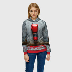 Толстовка-худи женская Кикбоксеркие перчатки на сером, цвет: 3D-красный — фото 2