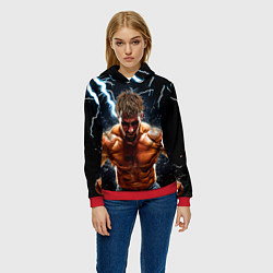 Толстовка-худи женская Рестлер в молниях, цвет: 3D-красный — фото 2