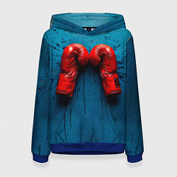 Толстовка-худи женская Бойцовские перчатки на синем, цвет: 3D-синий