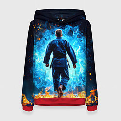 Толстовка-худи женская Дзюдоист в синем пламени, цвет: 3D-красный