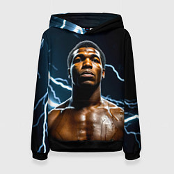 Толстовка-худи женская Мухаммед Али и молния, цвет: 3D-черный