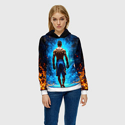 Толстовка-худи женская Кикбоксер в огне, цвет: 3D-белый — фото 2