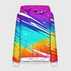 Толстовка-худи женская Радужные брызги краски текстура, цвет: 3D-белый
