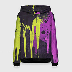 Толстовка-худи женская Желтая и фиолетовая краска на черном, цвет: 3D-черный
