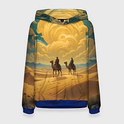 Толстовка-худи женская В пустыне на верблюдах, цвет: 3D-синий