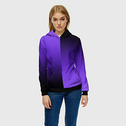 Толстовка-худи женская Чёрно-сиреневый градиент пополам, цвет: 3D-черный — фото 2