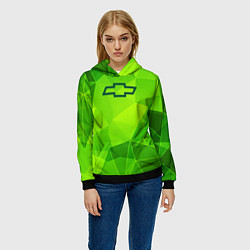 Толстовка-худи женская Chevrolet green poly, цвет: 3D-черный — фото 2
