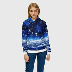 Толстовка-худи женская Космический синий абстрактный фон - текстура, цвет: 3D-белый — фото 2