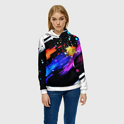 Толстовка-худи женская Разноцветные блестящие кляксы - текстура, цвет: 3D-белый — фото 2