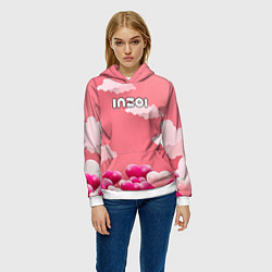 Толстовка-худи женская Inzoi сердечки и облака, цвет: 3D-белый — фото 2