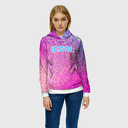 Толстовка-худи женская Inzoi лого и розовые блестки, цвет: 3D-белый — фото 2