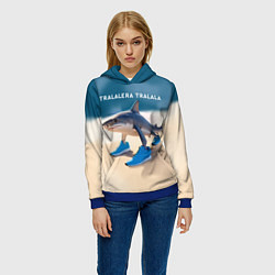 Толстовка-худи женская Акула в кроссовках - брейнрот мем, цвет: 3D-синий — фото 2