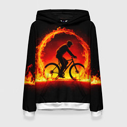 Толстовка-худи женская Трековый велосипедист в огне, цвет: 3D-белый
