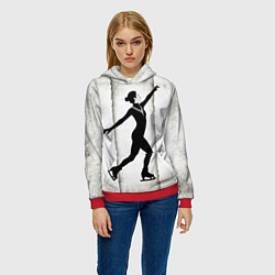 Толстовка-худи женская Фигуристка на сером, цвет: 3D-красный — фото 2
