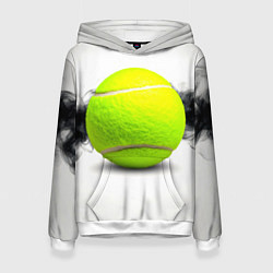 Толстовка-худи женская Теннисный мяч и черный дым, цвет: 3D-белый