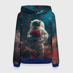 Толстовка-худи женская Космонавт с букетом роз, цвет: 3D-синий